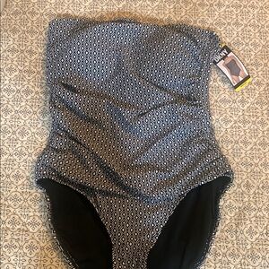 DKNY Black and White One Piece Swimsuit with Polka Dots